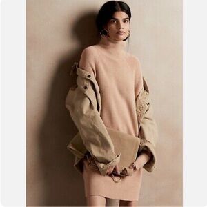 Banana Republic Long Sleeve Turtleneck Fisherman Sweater Dress Merino Wool Small